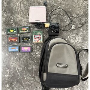 Nintendo GameBoy Advance SP Pearl Pink AGS-101 System 7 Games Charging Cord Work